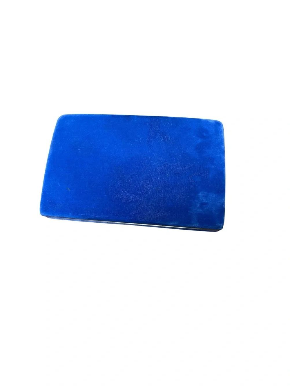 Vintage Blue Jewelry Box Triple Mirror Ring Holder Vanity Case Gold Trim